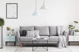 Luxurious Living Room Interior With A Grey Couch Lamps Coffee Table And Plant Spon Interior Gre Luxury Living Room Lamps Living Room Living Room Grey