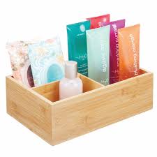 Your items are kept clean and sanitary with the handpainted, rustic white lids. 3 Compartment Bamboo Bathroom Storage Container