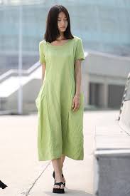 Loose Fitting Linen Dress Casual Everyday Mint Green Midi Length Handmade Kaftan Style Tunic Dress Dress Shirts For Women Green Linen Dress Long Midi Dress