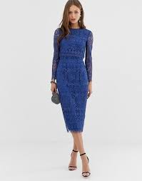 Asos Design Lace Long Sleeve Midi Pencil Dress Asos Midi Pencil Dress Pencil Dress Long Sleeve Midi