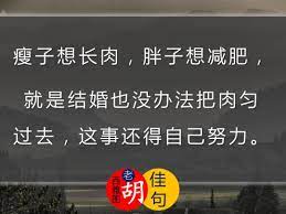 佳句瘦子想长肉胖子想减肥就是结婚也没办法把肉匀过去这事还得自己努力 中国人 西雅图老胡 西雅图 中文 智慧 感人
