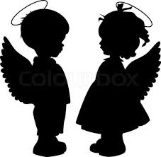Baby Angel Clipart Black And White Vector Of Angel Silhouettes Set Angel Silhouette Silhouette Christmas Baby Silhouette