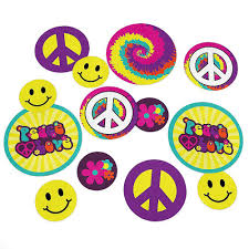 60's theme party decorations hippie bus photo prop, large fabric hippie bus backdrop photo door banner background funny groovy games supplies for 60's and 70's theme party supplies, 59 x 47.2 inch. 60 S Hippie 1960s Groovy Giant Circle Confetti Sixties Party Decorations Large Confetti 27 Count
