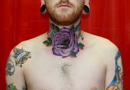Navigate through pages and make sure you see them all. Awesome Purple Rose Tattoo On Man Neck By Eva Huber