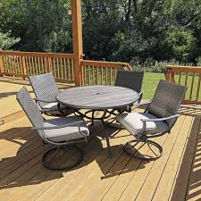 Gate legged dining tables have been around for a long time now, and they still provide a good answer for small homes that lack an area in which to set up a long table permanently. Backyard Creations Pine Meadow Brown 5 Piece Dining Patio Set At Menards