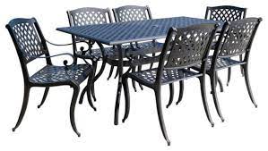 Browse through various cast aluminum dining set and find pieces that suit your needs at a great value. Gdf Studio 7 Piece Marietta Outdoor Cast Aluminum Black Sand Dining Set Mediterranean Outdoor Dining Sets By Gdfstudio Houzz