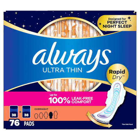 Always Ultra Thin Advanced Overnight Pads, 76-count | Costco