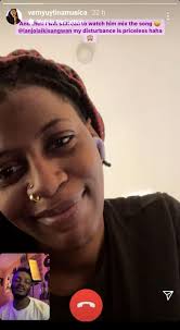 Talented singer Vernyuy Tina and her producer/partner Lanjo enjoying each  other's company via video call . Vernyuy Tina said "she calls to watch him  mix her song and she knows her disturbance
