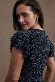 NEW Mac Duggal Maya Beaded Floral Embellished Midi Dress Midnight SZ 12  #D6110