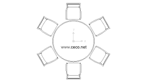 Office desks, chairs and other furniture in plan and elevation view. Autocad Drawing Round Table With Six Chairs For Lunch Dwg Dxf