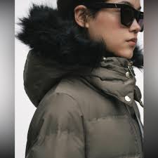 NWT Zara Semi-Long Hooded Puffer Coat with Faux Fur