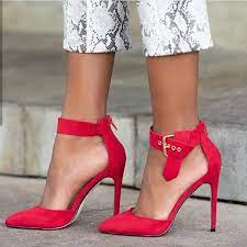 Can you live the high life if you don't wear high heels? Red Satin Pointy Toe Buckle Ankle Strap Pumps Red Strappy Heels Heels Stiletto Heels