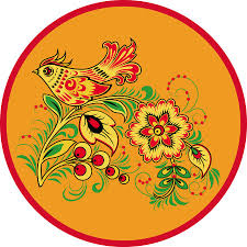 Folk Khokhloma Painting From Russia A Round Floral Pattern With A Bird In Yellow Green And Red Colours Ar Dessin Pastel Peinture Dessin Peinture Decorative