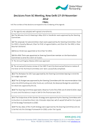 Decisions from SC Meeting, New Delhi 27-29 November 2012