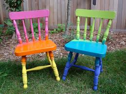 Hand Painted Ooak Upcycled Vintage Pair Of Children S Chairs Magical Island Hawaiian Sunrise A Rainbow Of Painted Stools Painted Chairs Childrens Chairs