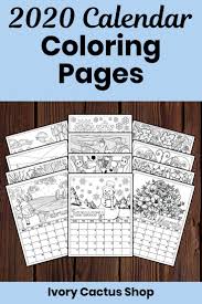 2020 Printable Calendar Pages With A Different Picture To Color Each Month 2020 Printa Printable Calendar Pages Coloring Calendar Planner Calendar Printables