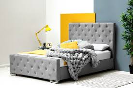 Brando grey velvet bed with fabric tufted curved wing. Buckingham Grey Velvet Upholstered Bed Frame Double King Size Crazypricebeds Com
