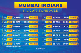 Ipl 2019 Full Schedule Fixtures Timings Venues Of Mumbai