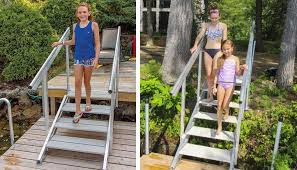 Field slopeable to all common stair stringer pitches, the lscz connector is suitable for either solid or notched stringers. Portable Aluminum Stairs For Beach Or Waterfront Access The Dock Doctors