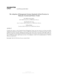 Iso 9001:2015 quality management systems — requirements is a document of approximately 30 pages available from the national standards organization in each country. Pdf The Adoption Of Management Systems Standards Best Practices In Malaysia Current And Future Trend