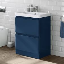 600mm Denver Matte Blue Built In Basin Drawer Unit Floor Standing Soak Com Blue Bathroom Vanity Blue Bathroom Bathroom Vanity