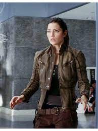 Jessica Biel Total Recall Melina Distressed Leather Jacket Celebrities Leather Jacket Leather Jacket Jessica Biel