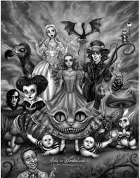 Black Alice In Wonderland Art Black White Alice In Wonderland Characters Disney Alice Alice In Wonderland
