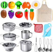 Check spelling or type a new query. Amazon Com Poputoy 28pcs Pretend Play Kitchen Toys Kitchen Playset Cooking Toys Set With Stainless Steel Cookware And Accessories For Kids Toddlers Girls Boys Toys Games