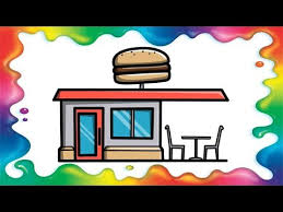 Draw the ridges of the mountains. How To Draw A Fast Food Restaurant Step By Step For Kids Youtube
