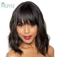 Mqyq Malaysian Nature Body Wave Human Hair Wigs With Adjustable Bangs 14inch Short Wigs Machine Natural Color Non Re Hair Styles Wig Hairstyles Human Hair Wigs