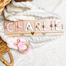 A meaningful birthday gift for baby girls and baby boys, a great montessori toy. Name Puzzle With Pegs Easter Gift Montessori Toys Nursery Decor Custom Baby Name Toys Games Handmade Products Pogrebnoneven Rs