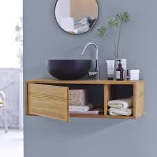 Solid Teak Washstand For 1 Washbasin Wall Suspended Mountable Cupboard Tikamoon In 2020 Tikamoon Home Decor Bathroom Decor