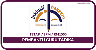 Ada 1 kekosongan sebagai pembantu taska di bandar tasik selatan,sg besi,kl dgn segera…gaji permulaan rm600 + elaun ot…makanan dan tempat tingal. Jawatan Kosong Terkini Inklusif Hakeem Pembantu Guru Tadika Kerja Kosong Kerajaan Swasta