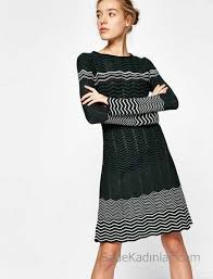 2018 Koton Elbise Modelleri Yesil Kisa Cizgili Uzun Kollu Kiyafet Kombinleri Elbise Modelleri Uzun Kollu Moda Stilleri