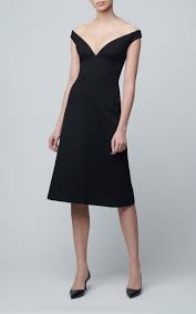Off The Shoulder Gabardine Midi Dress By Prada Now Available On Moda Operandi Black Dresses Classy Dresses Elegant Dresses For Women