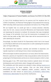 Every year a large number of students apply for nta neet because it is the gateway for admission into various under graduate medical courses. Neet Admit Card 2020 Exam Postponed New Exam Date Www Ntaneet Nic In