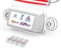 Image of car with a Fastrak transponder zooming through a toll plaza