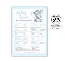 If you fail, then bless your heart. Blue Elephant Baby Shower Game Baby Trivia Games Pack Of 25 Boy Baby Shower Games Fun