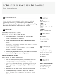 This internship resume guide, with its expert tips from recruitment specialists, sample sentences specifically for internship candidates and resume.io's templates and resume builder tool, will set your candidacy apart from the pack. Computer Science Resume Sample Writing Tips Resume Genius