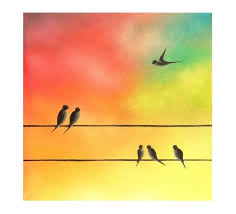 Birds On A Wire Painting Birds On A Wire Painting Family Of Birds Painting Silhouette Bird Family Original Oil Paint Silhouette Painting Flying Bird Silhouette Original Oil Painting