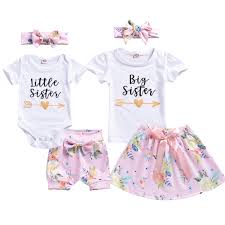 Summer Sister Matching Outfit Baby Girl Kids Big Sister T Shirt Skirt Little Romper Shorts Clothes Matching Father Daughter Clothing Mother Daughter