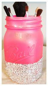 Painted And Glitter Dipped Mason Jar As A Makeup Brush Holder Cute Mason Jar Diy Jar Diy Mason Jar Crafts