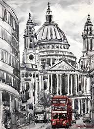 London City Art Watercolor Painting Saint Paul S Etsy London Painting City Art London Art
