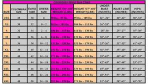 size chart colombian waist llc