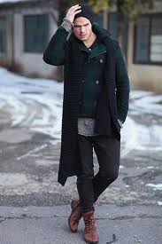 Black Pants And Brown Boots Men Black Beanie Black Pants Plaid Jacket Long Black Vest Grey Sweater And Brown Laced Boots Well Dressed Men Mens Street Style Stylish Men