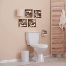 Steel projects of rustic bathroom idea feature a large rustic ¾ white tile on the wall. Buy 4 Pieces Bathroom Wooden Hanging Wall Sign Farmhouse Wall Decor Bathroom Wall Art Bathroom Pictures Wall Decor Vintage Rustic Wall Sign Bathroom Quotes 5 9 X 5 9 Inches Unframed Brown Online In Vietnam B095hdvb67