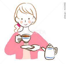 女性 笑顔 お茶 飲むのイラスト素材 - PIXTA さん