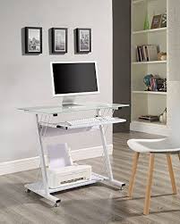 Computer Desk With Glass Top And Sliding Keyboard Shelf Small White Home Office Anderson Distribution Http Www Amaz White Computer Desk Furniture Metal Desks