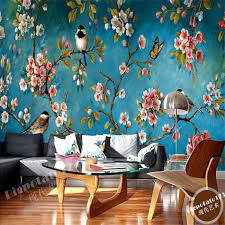Free Shipping European Style Living Room Sofa Mural Wallpaper Plum Tree Flower And Bird Painting Background Wallpaper Mural Wallpaper Mural Painting Wallpaper