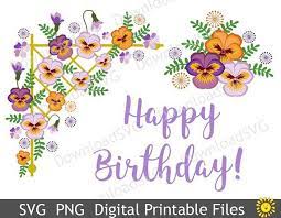 Bundle Svg Png Happy Birthday Pansy Decorations Floral Pansies Happy Birthday Clip Art